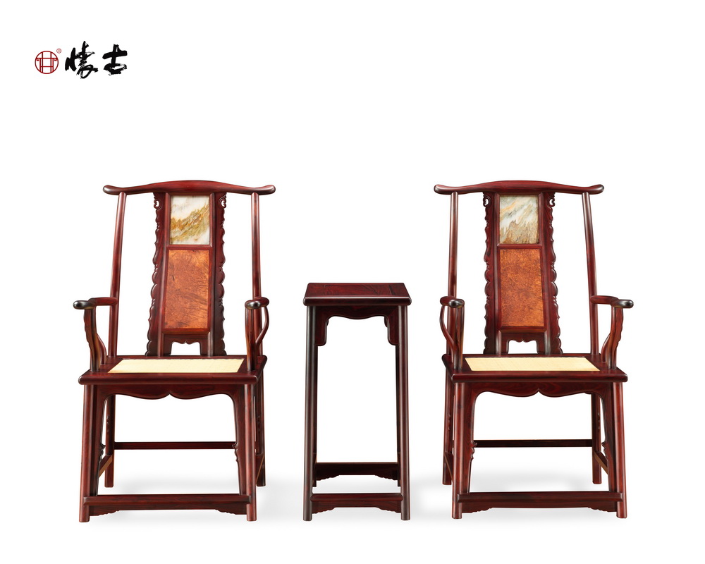 鑲云石癭木官帽椅