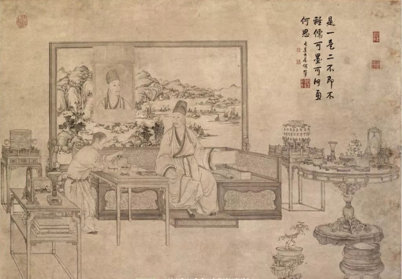 《是一是二圖》 乾隆床榻右側(cè)百靈臺(tái) 《是一是二圖》 乾隆床榻右側(cè)百靈臺(tái)